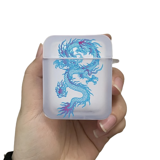 Coque Airpods Dragon Chinois Transparent Bleu