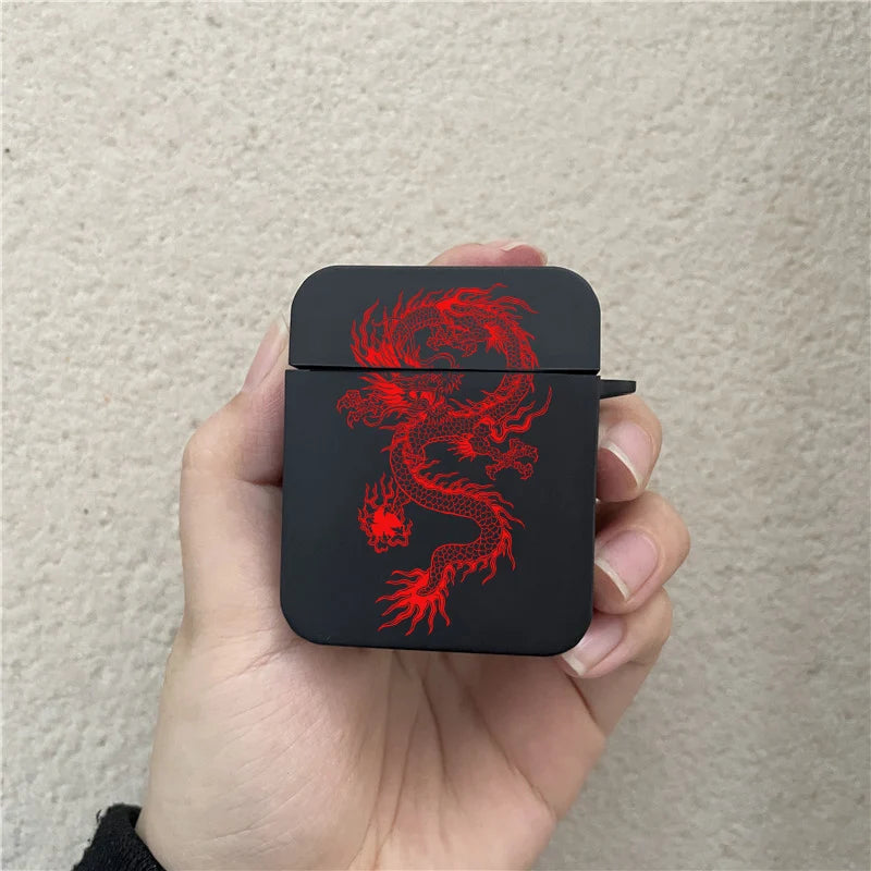 Coque Airpods Dragon Chinois Noir et Rouge