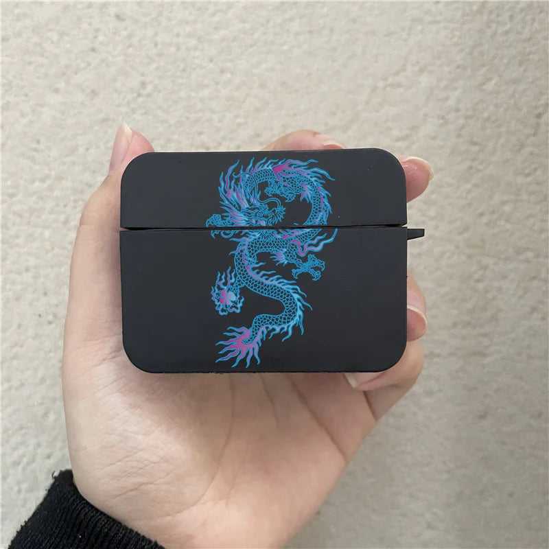 Coque Airpods Pro Dragon Chinois Noir et Bleu