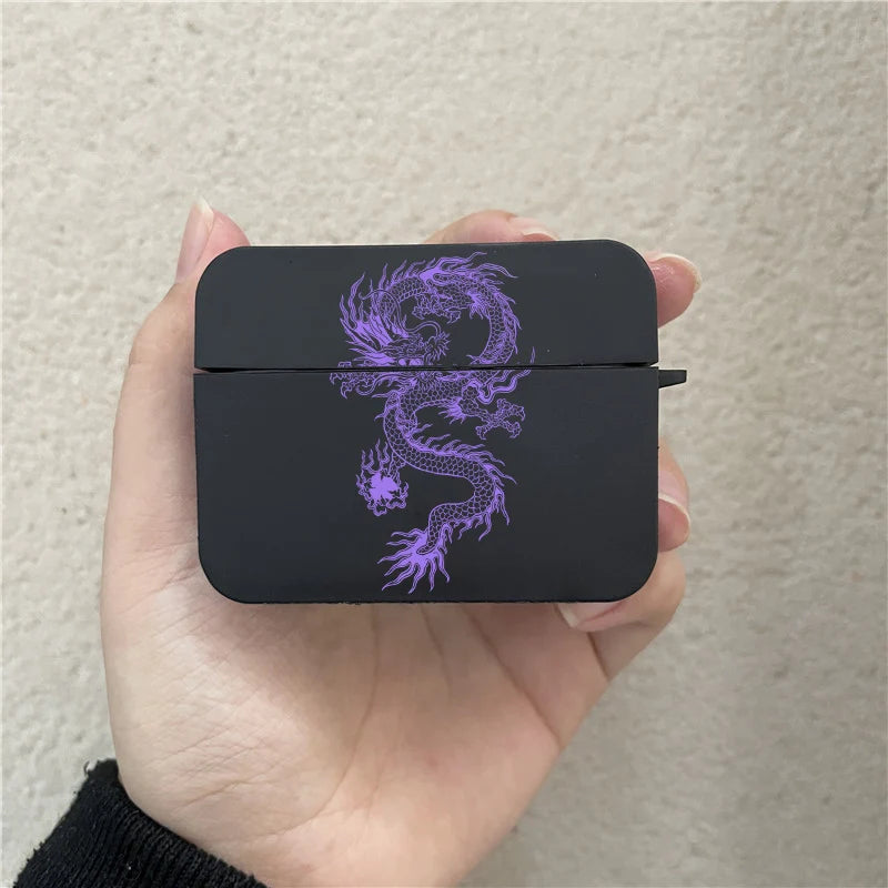 Coque Airpods Pro Dragon Chinois Noir et Violet 