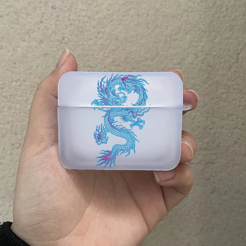 Coque Airpods Pro Dragon Chinois Transparent et Bleu