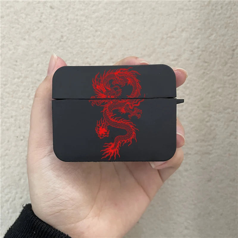 Coque Airpods Pro Dragon Chinois Noir et Rouge