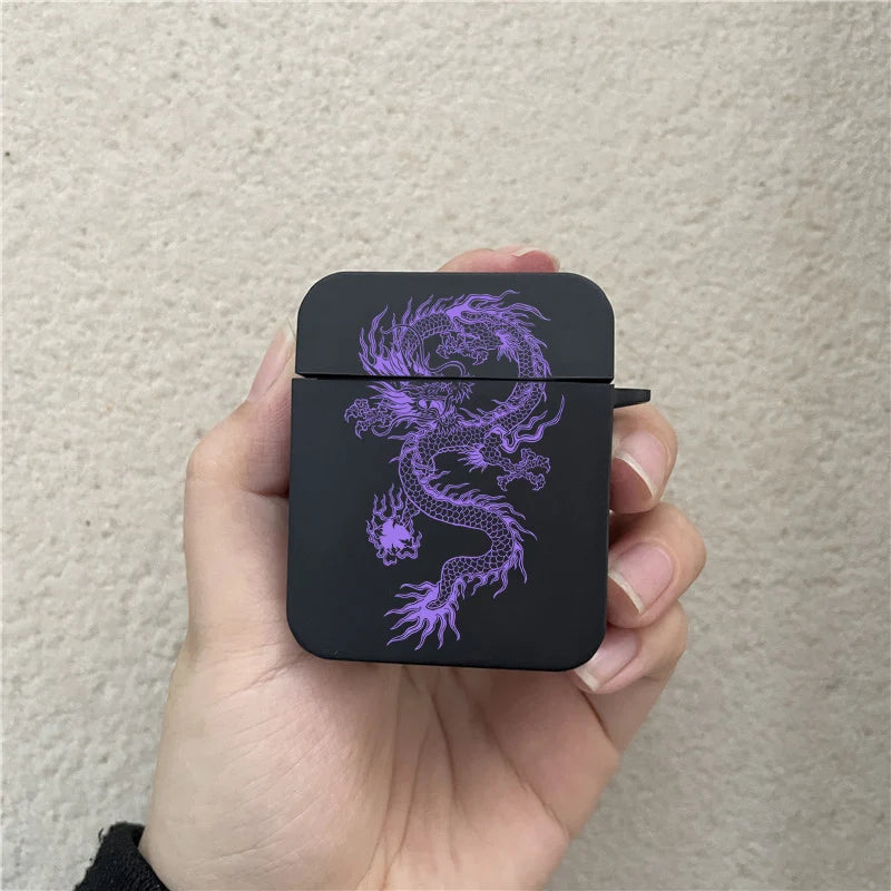 Coque Airpods Dragon Chinois Violet et Noir