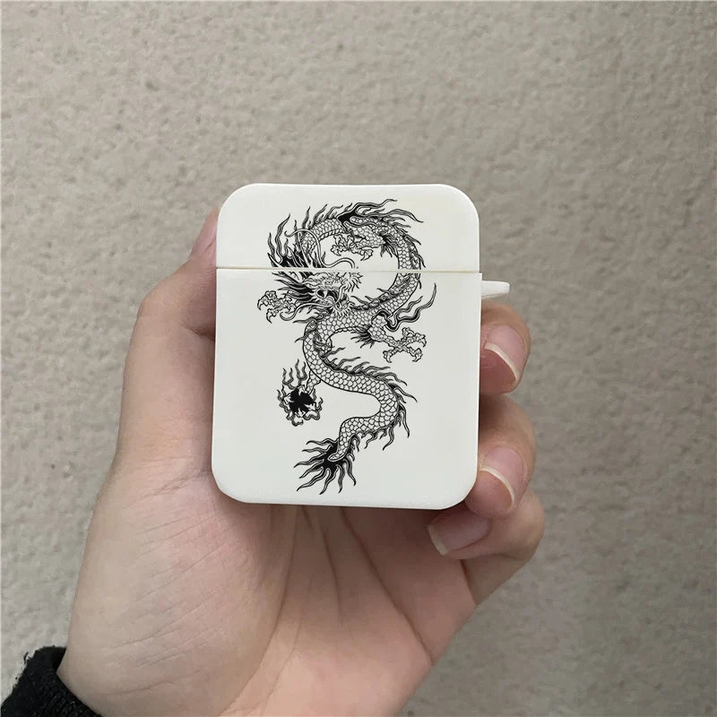 Coque Airpods Dragon Chinois Blanc et Noir
