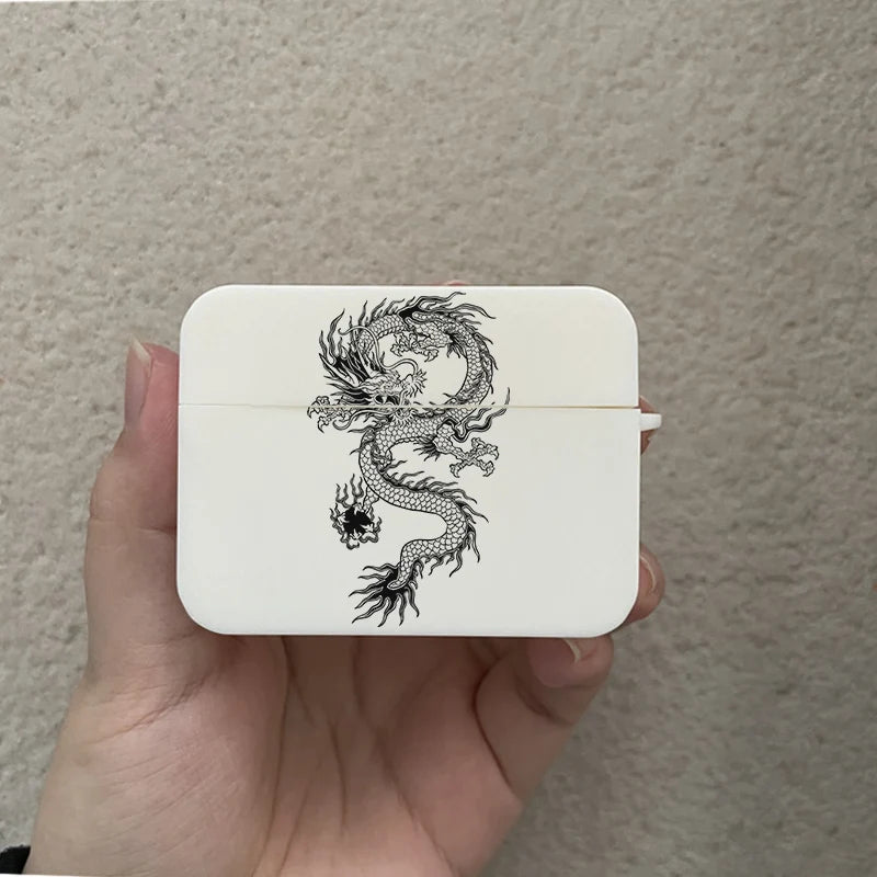 Coque Airpods Dragon Chinois Blanc et Noir