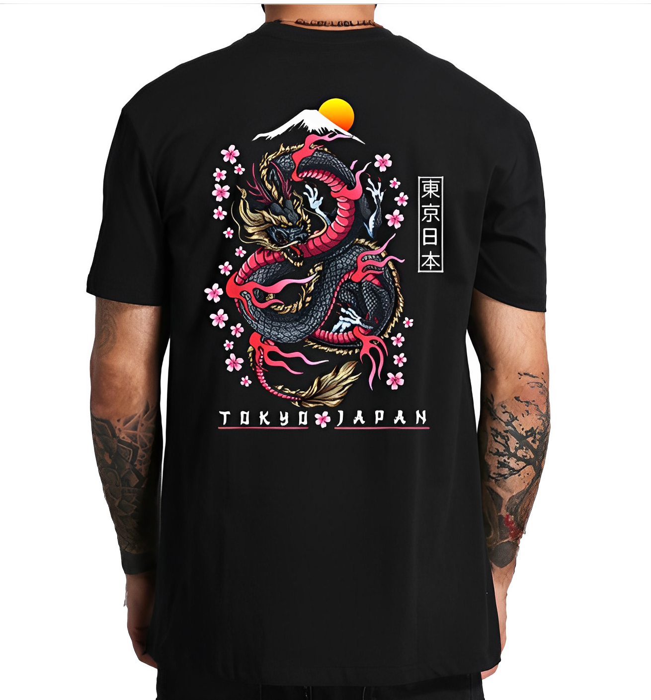 Tee Shirt Noir Dragon Rose | Coton - DragonFinity