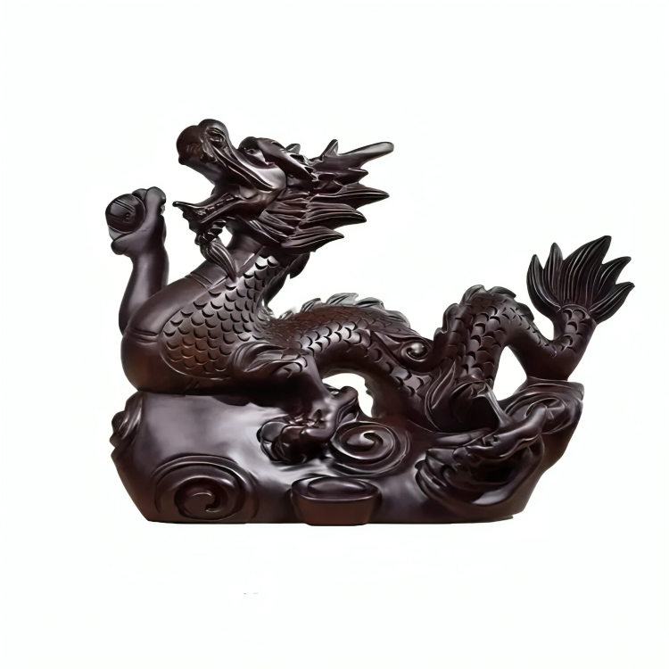 Statue Noire Dragon Zodiaque en Bois