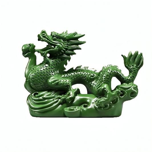 Statue Verte Dragon Zodiaque en Bois