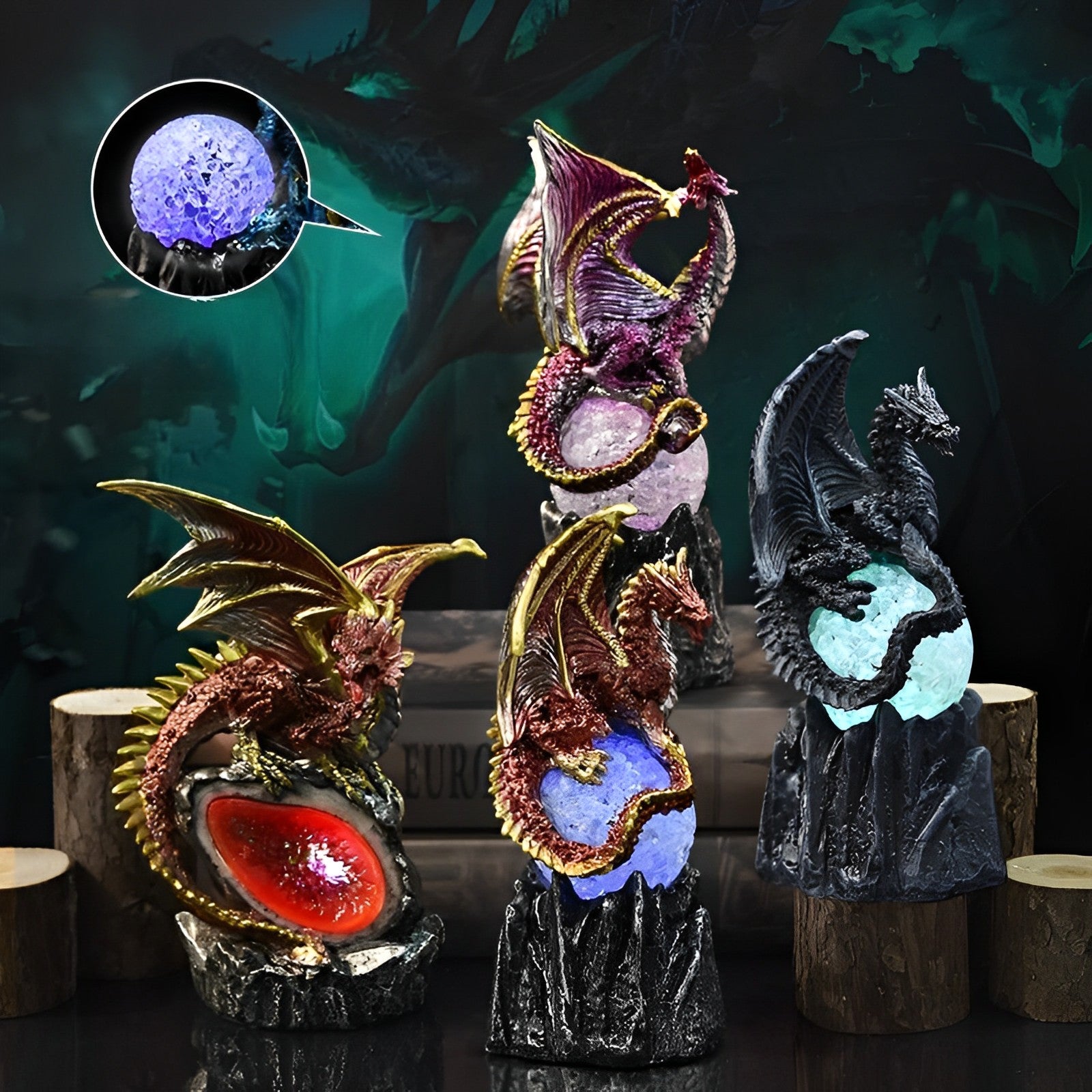 Statue Lumineuse Dragon Perché | 2 Couleurs - DragonFinity