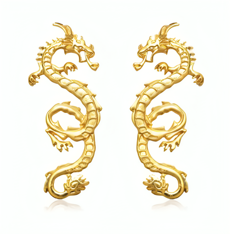 Boucles d'oreille Dragon Pendu Or