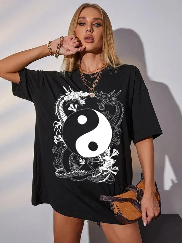 Tee-Shirt Dragon Yin Yang Noir