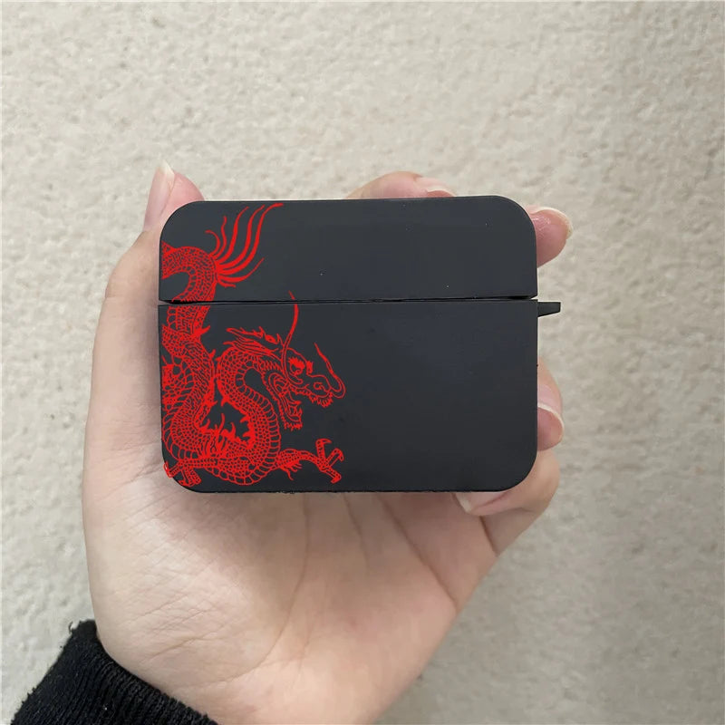 Coque Airpods Dragon Maléfique Noir Rouge