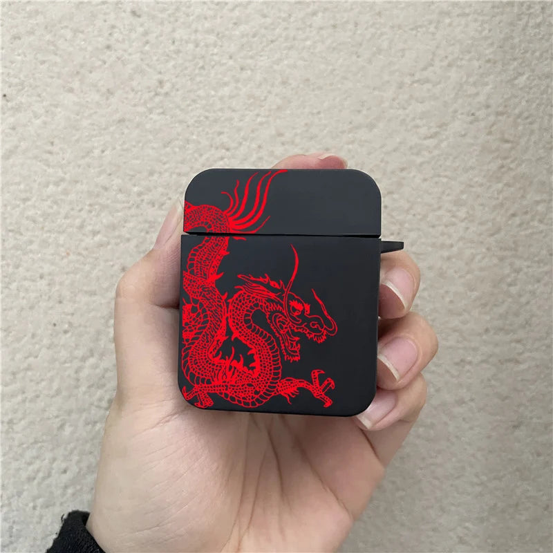 Coque Airpods Dragon Maléfique Noir ROuge