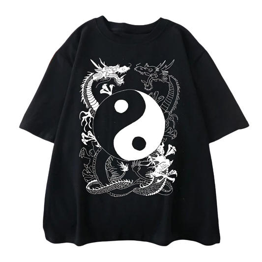 Tee-Shirt Dragon Yin Yang Noir