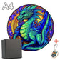 Puzzle en Bois Dragon Fluo A4