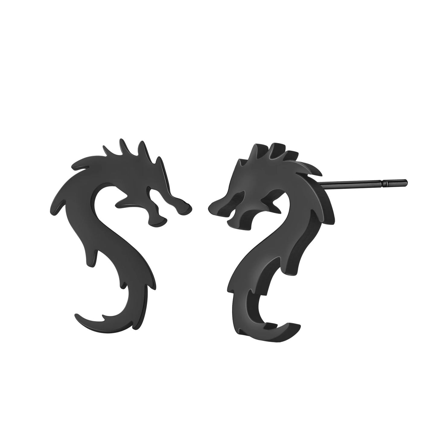 Boucles d'oreille Dragon Minimaliste Noir