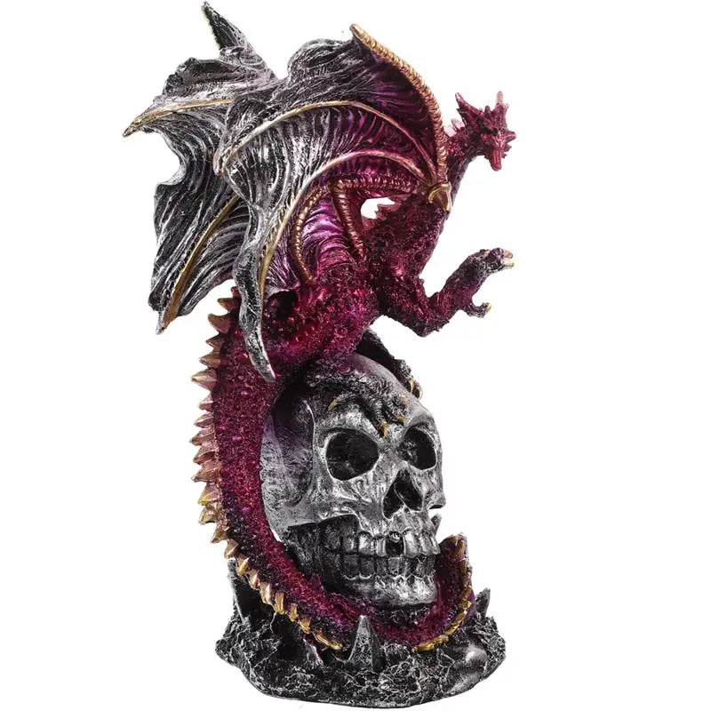 Statue Dragon Crâne Rose-Argent