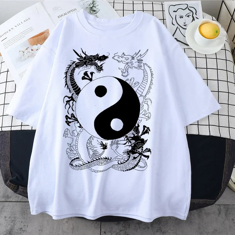 Tee-Shirt Dragon Yin Yang Blanc