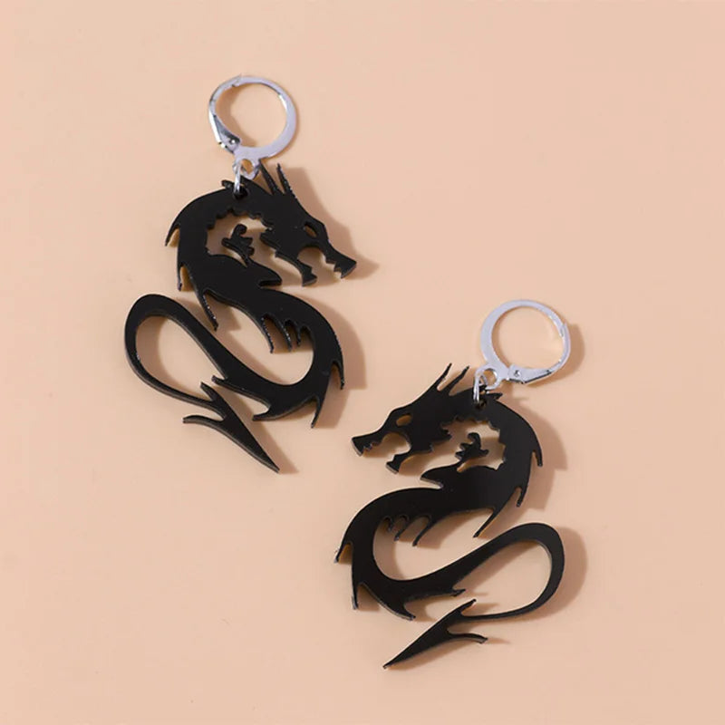 Boucles d'oreille Noires Dragon Ténébreux