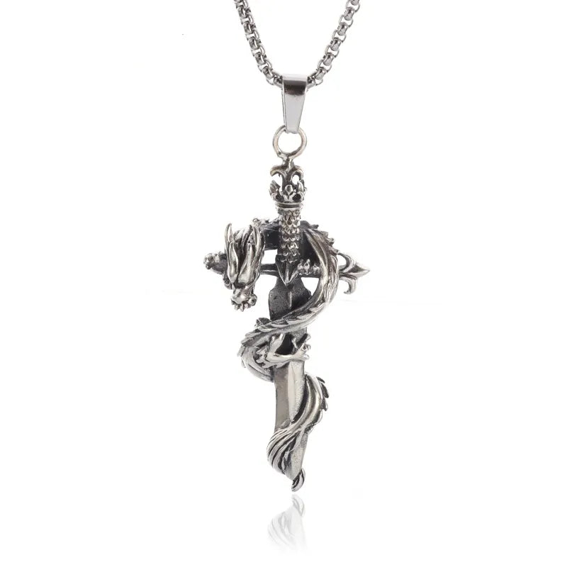 Pendentif Dragon Epée Argent