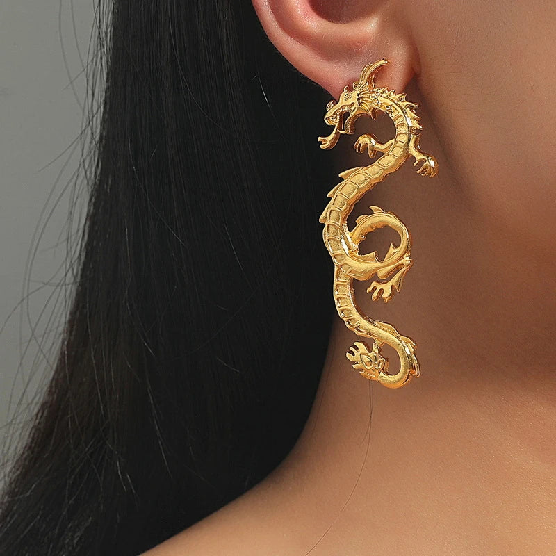 Boucles d'oreille Dragon Pendu Or