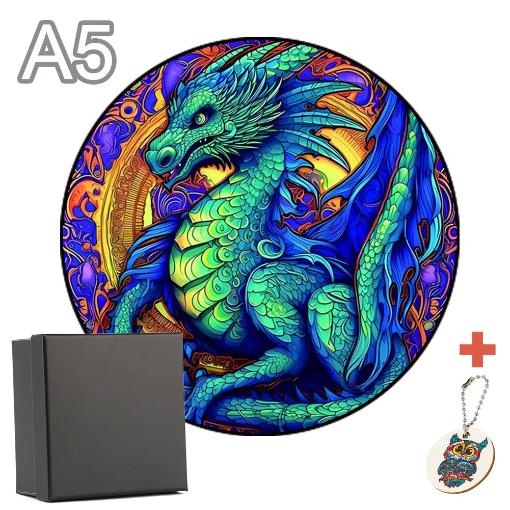 Puzzle en Bois Dragon Fluo A5