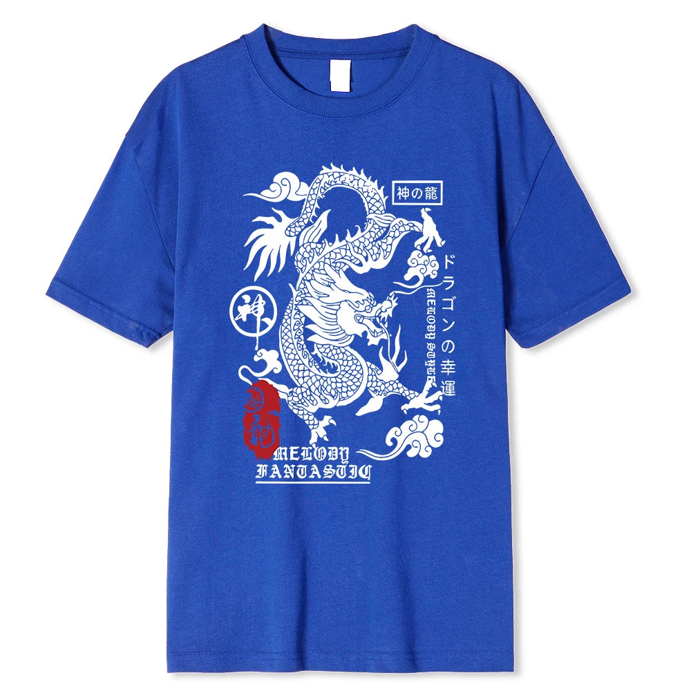 Tee-Shirt Dragon Harajuku Bleu Clair
