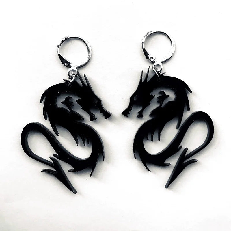 Boucles d'oreille Noires Dragon Ténébreux