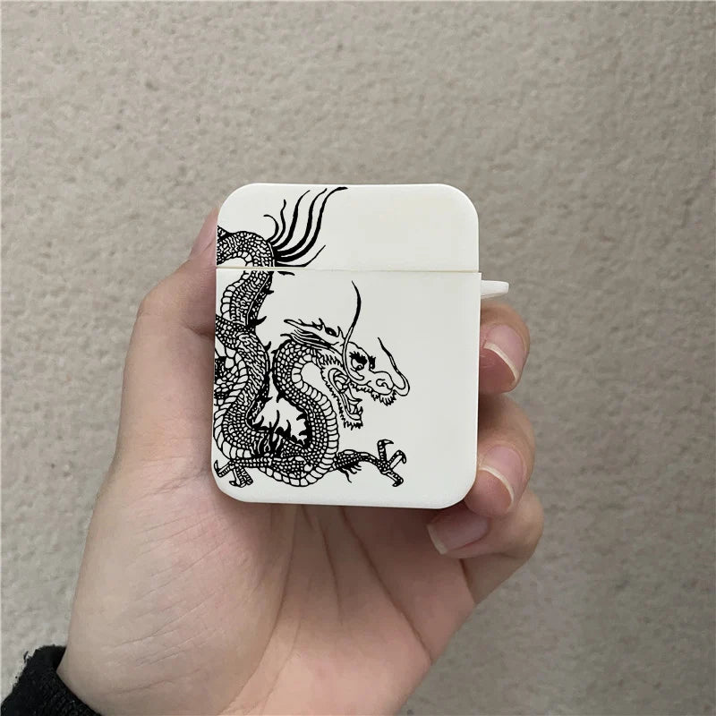 Coque Airpods Dragon Maléfique Blanc Noir