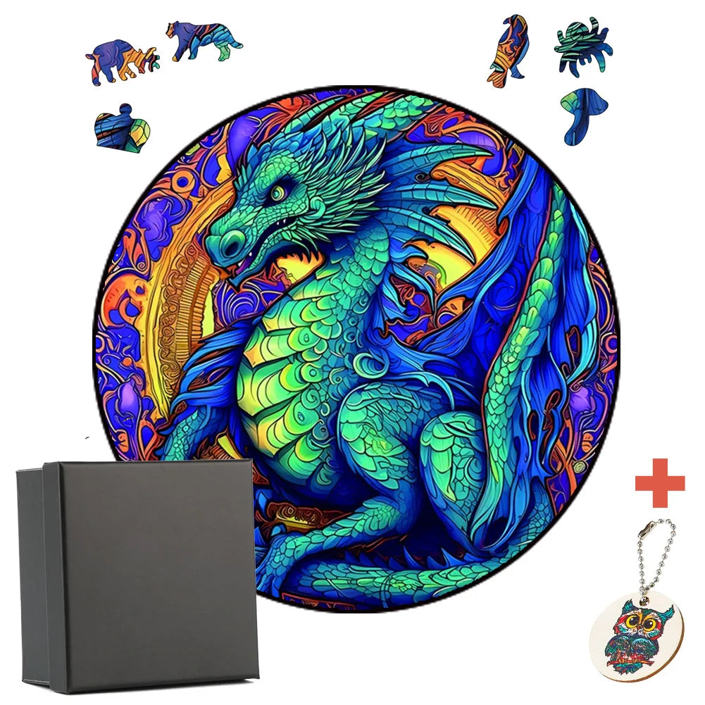 Puzzle en Bois Dragon Fluo