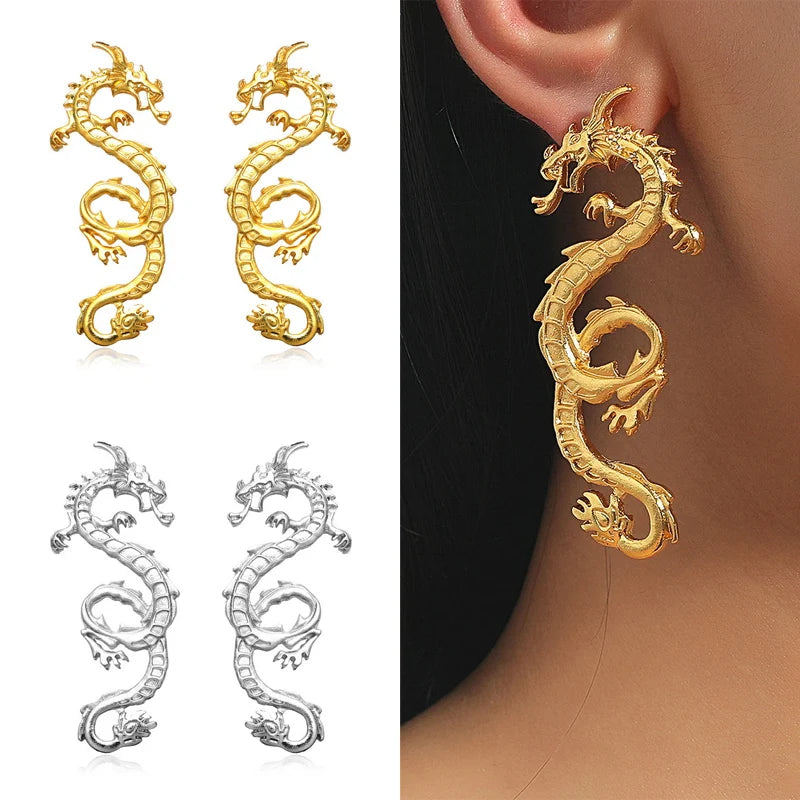 Boucles d'oreille Dragon Pendu Or