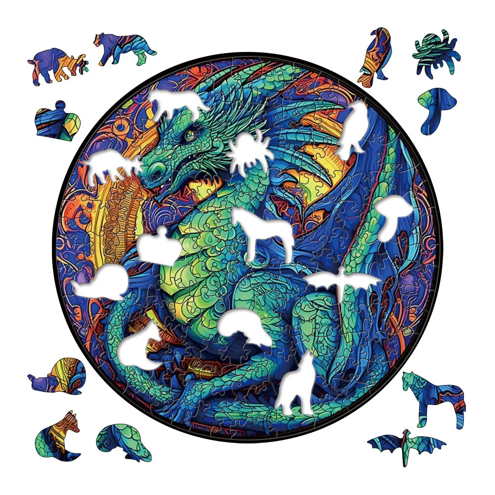 Puzzle en Bois Dragon Fluo