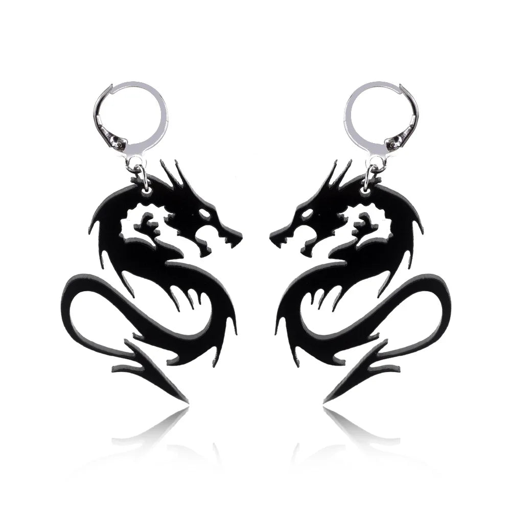 Boucles d'oreille Noires Dragon Ténébreux