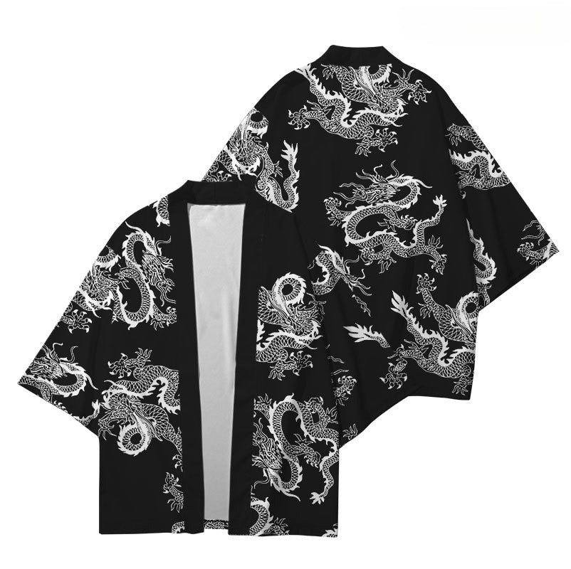 Kimono Dragon Noir et Blanc | Polyester - DragonFinity